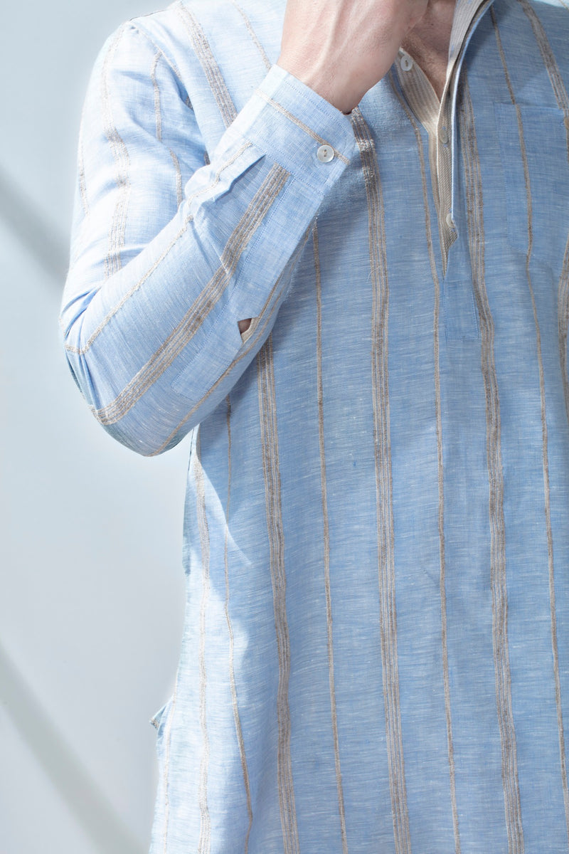 The Mabili Blue Strip Printed Kurta for Men - Yellwithus.com