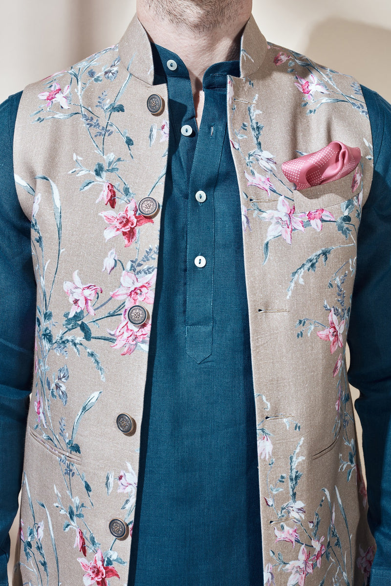 The Norio Nehru Jacket Natural Pink Flower for Wedding - Yellwithus.com