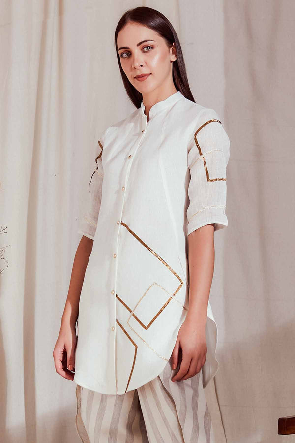 The Vyasa White Gauze Linen Shirt-Yellwithus.com
