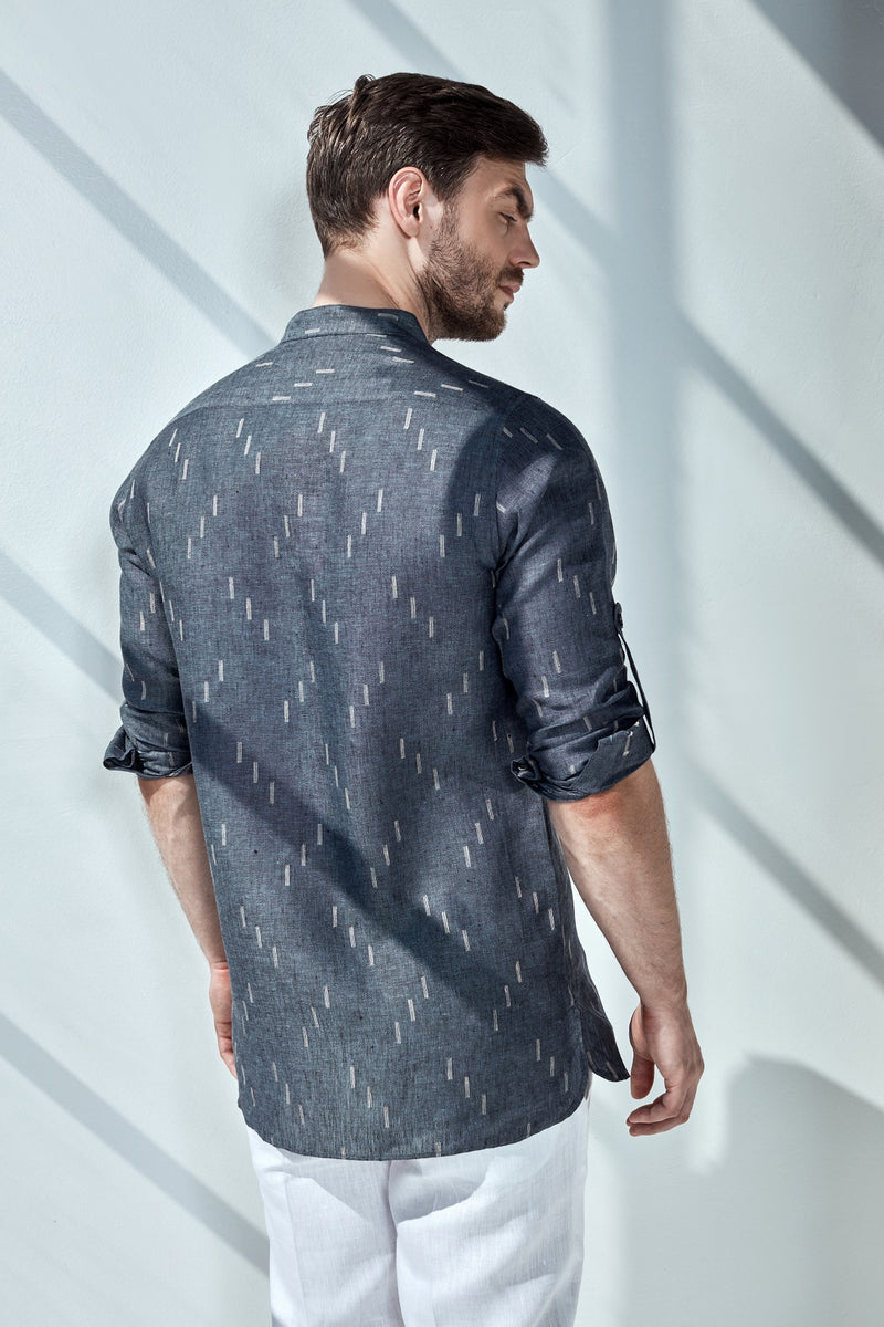 Mandarin Collar Kurta With Rolled Up Sleeves-Yellwithus.com