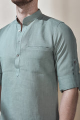 Mandarin Collar Kurta With Rolled Up Sleeves-Yellwithus.com