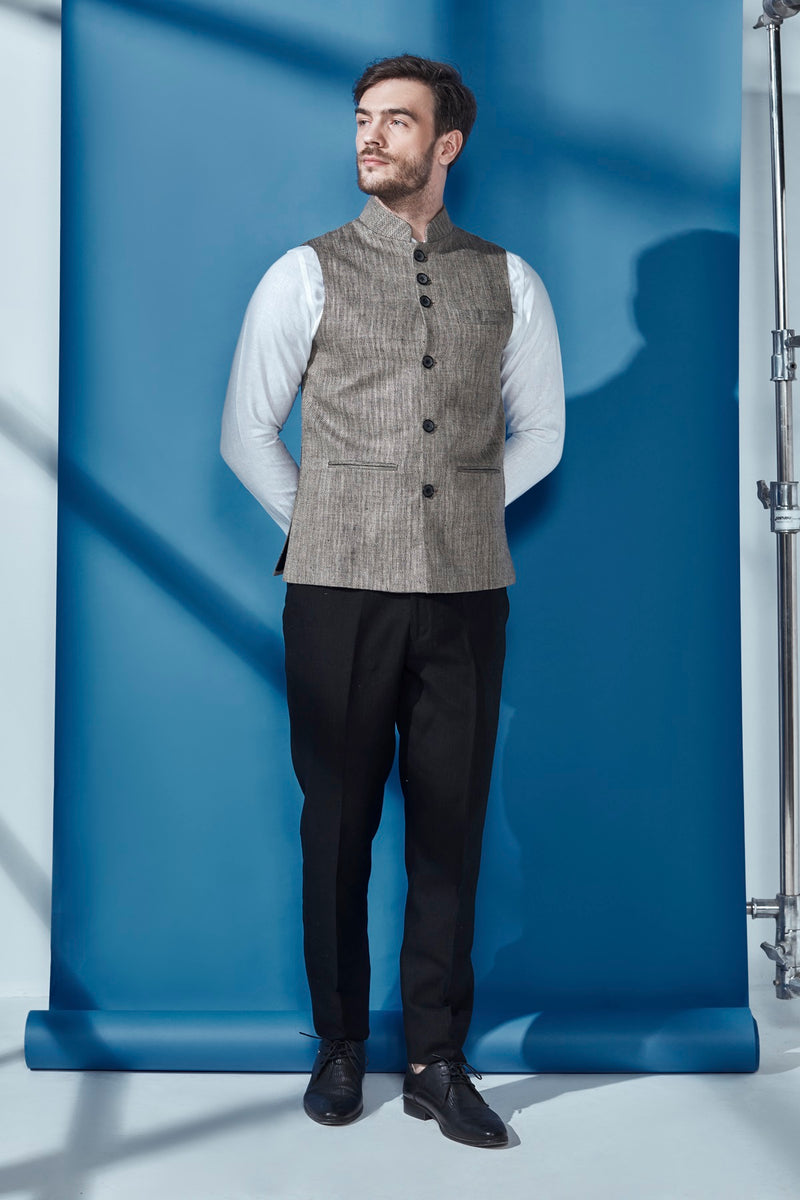 Men's Nehru Collar Jacket Two Tone Formal Sleeveless - Yellwithus.com