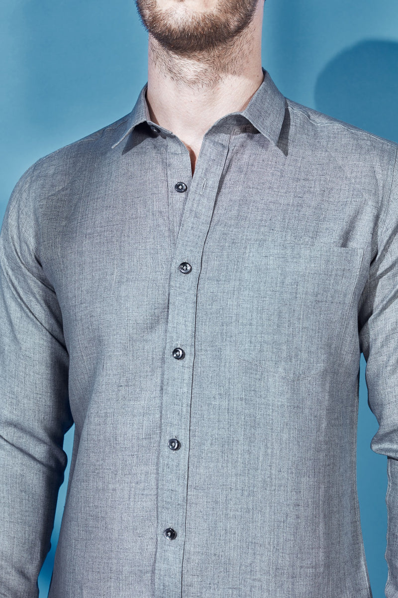 Extended Collar Linen Shirt - Gray Chambray - Yellwithus.com