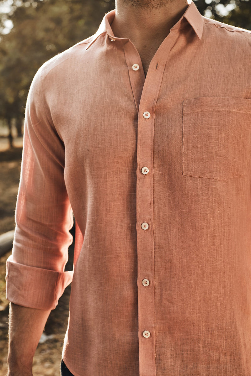 Extended Collar Linen Shirt - Powder Pink - Yellwithus.com