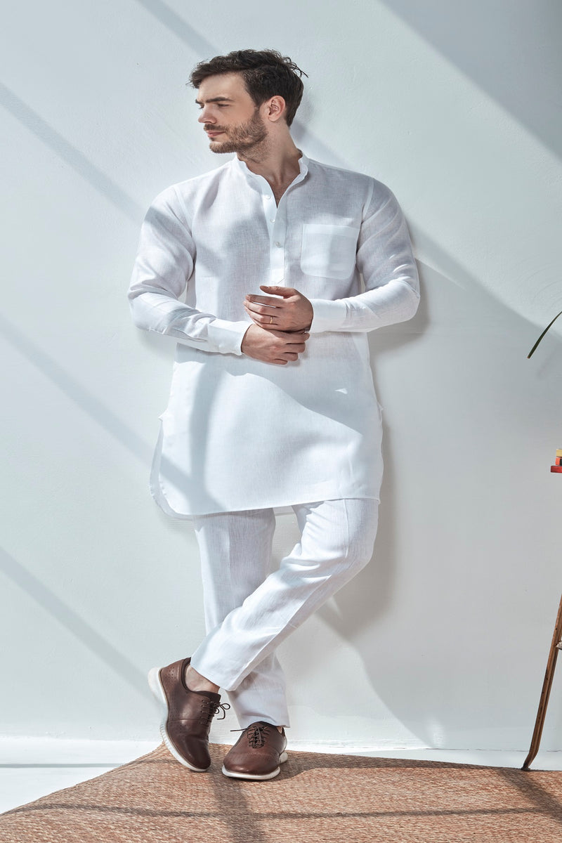 Handsome High Traditional White Kurta for Men - Yellwithus.com