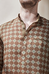 The Occhave Brown Printed Linen Kurta for Men - Yellwithus.com