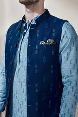 The Azul Nehru Jacket Blue Linen Nehru Jacket Design - Yellwithus.com