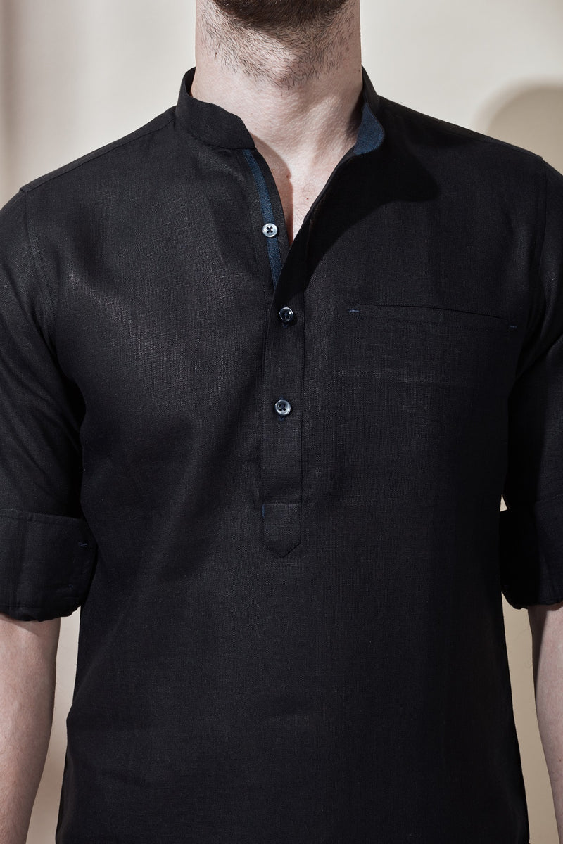 Shiny Short Black Kurta for Men - Yellwithus.com