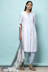 The Parisa Kurti - White Blue Stripe | Yellwithus.com