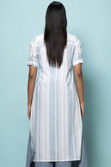 The Parisa Kurti - White Blue Stripe | Yellwithus.com