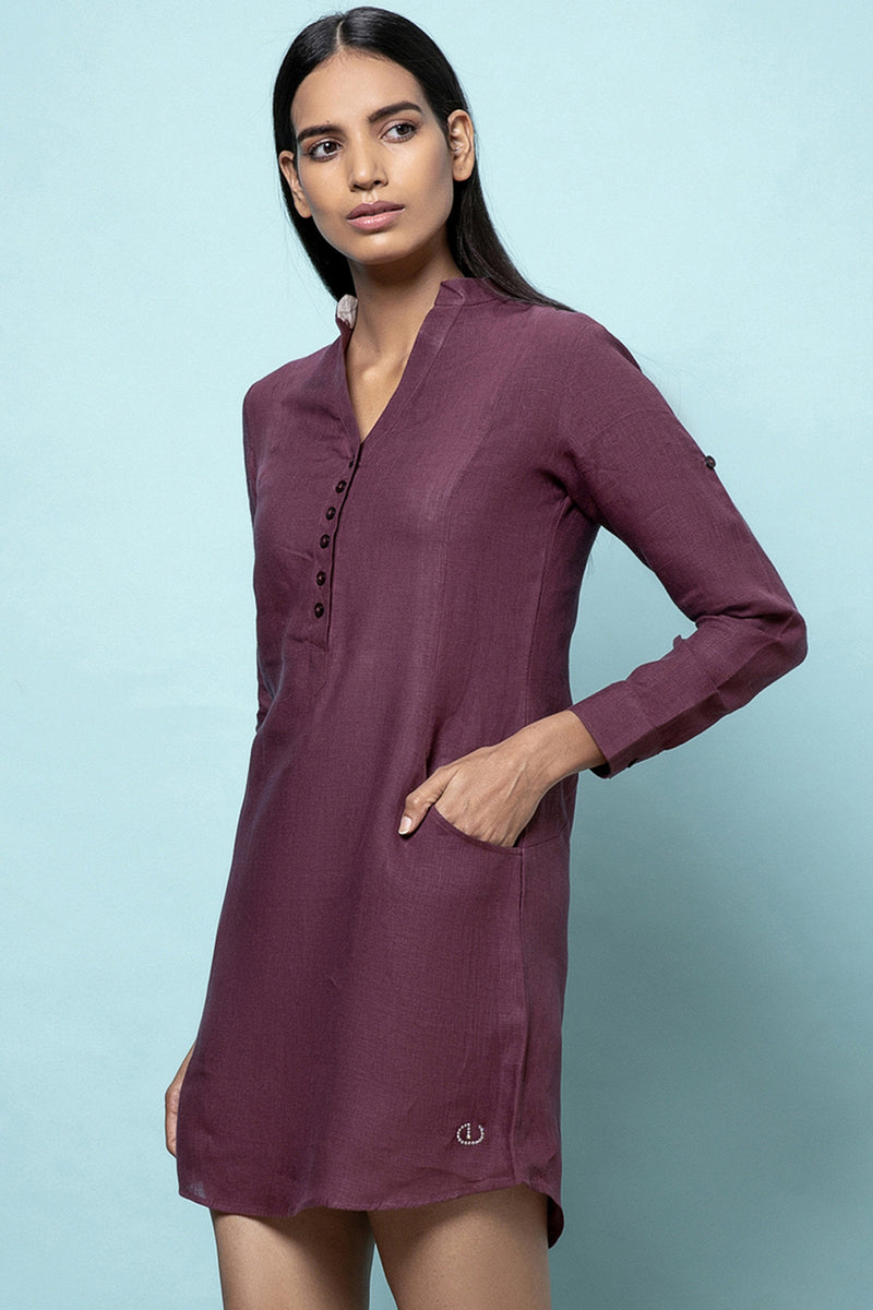 Frosted Purple Wine Linen Dress - Yellwithus