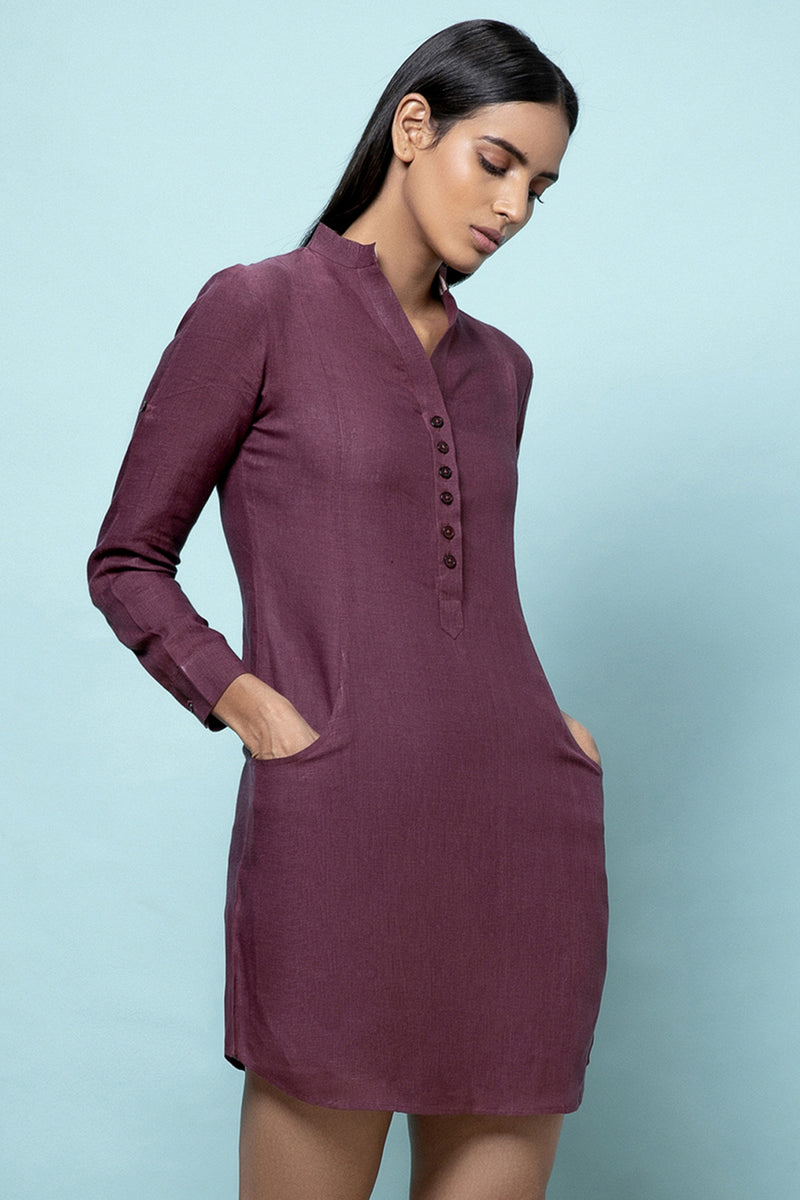 Frosted Purple Wine Linen Dress - Yellwithus