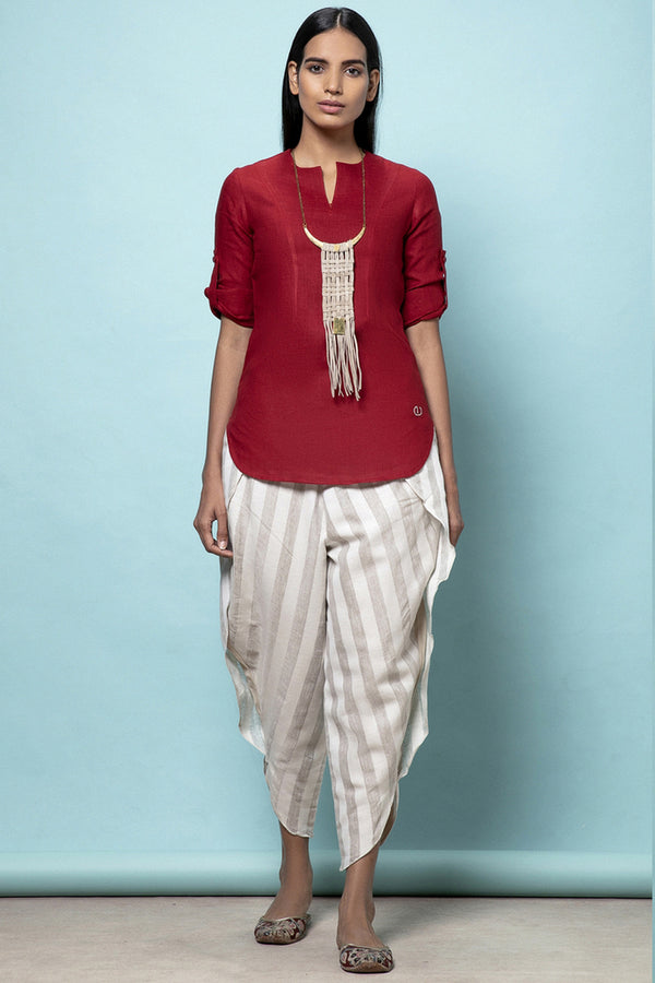 Dissolved Round Hem Top- Beet Red-Yellwithus.com