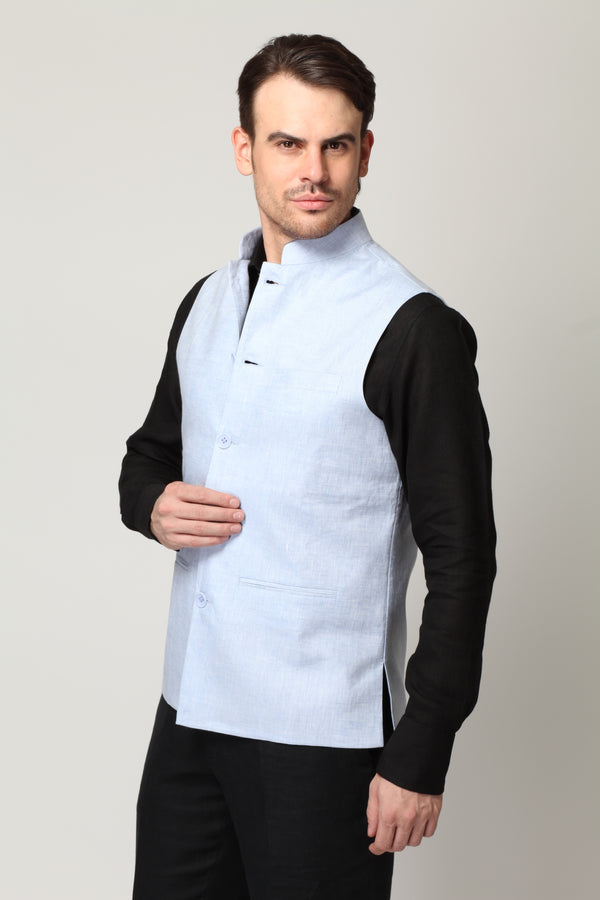 Vintage Men's Light Blue Nehru Jacket-Yellwithus.com