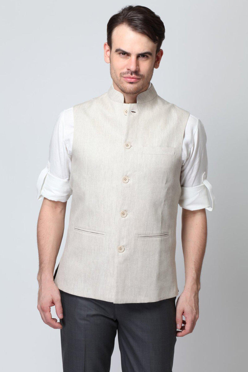 Vintage Beige Men's Linen Nehru Jacket