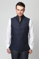Vintage Men's Dark Blue Nehru Modi Jacket-Yellwithus.com