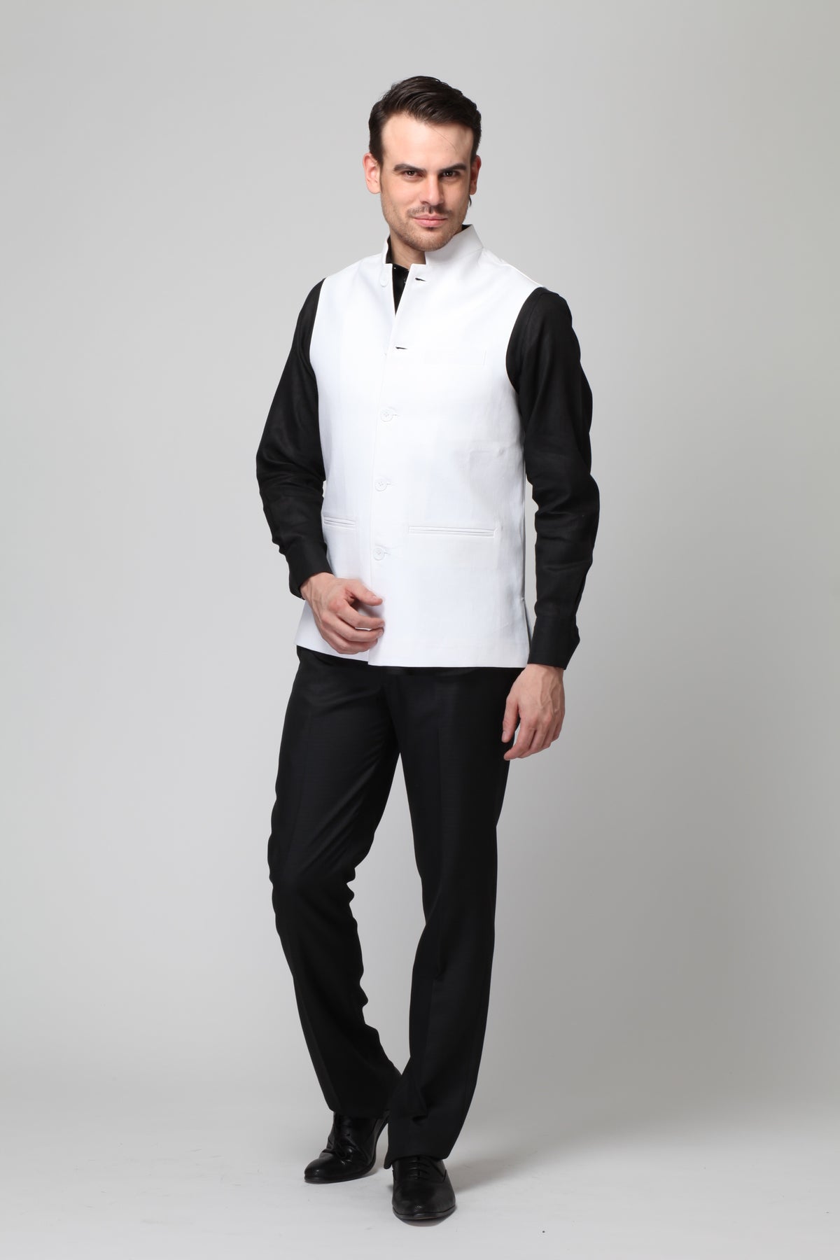 Vintage Men's White Nehru Jacket-Yellwithus.com
