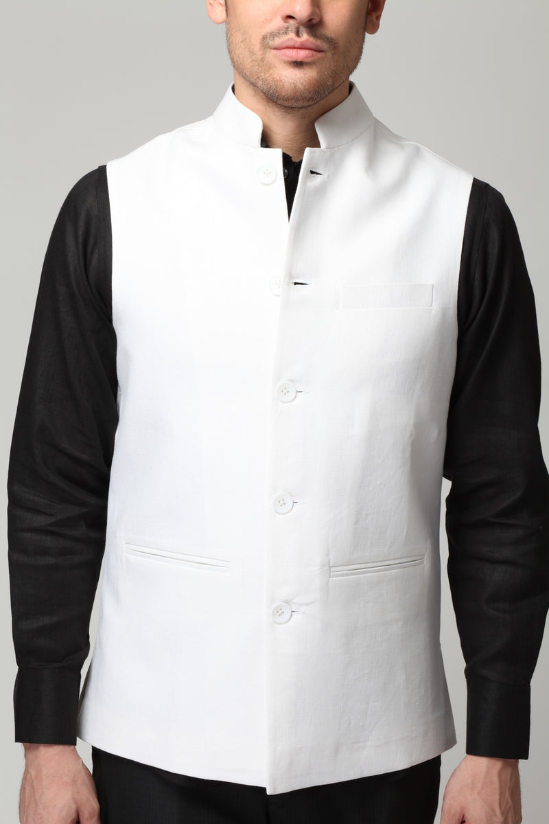 Vintage Men's White Nehru Jacket-Yellwithus.com