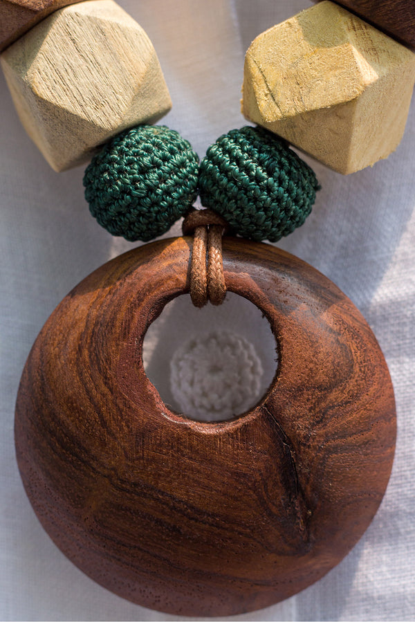 Cassia Wooden Ring Beaded Necklace