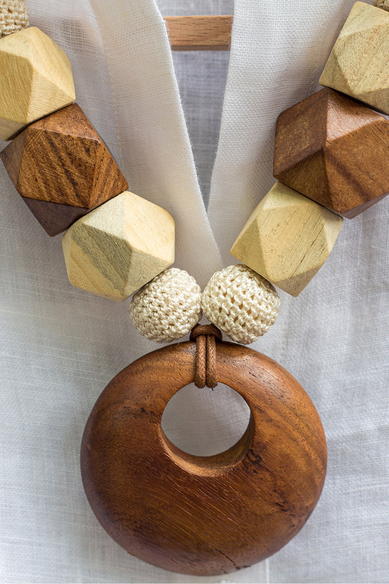 Cassia Wooden Ring Beaded Necklace