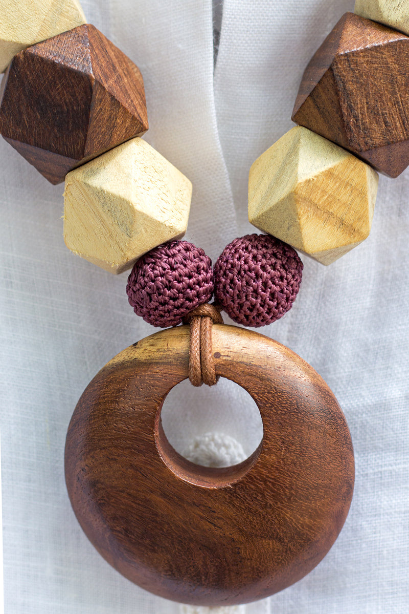 Cassia Wooden Ring Beaded Necklace