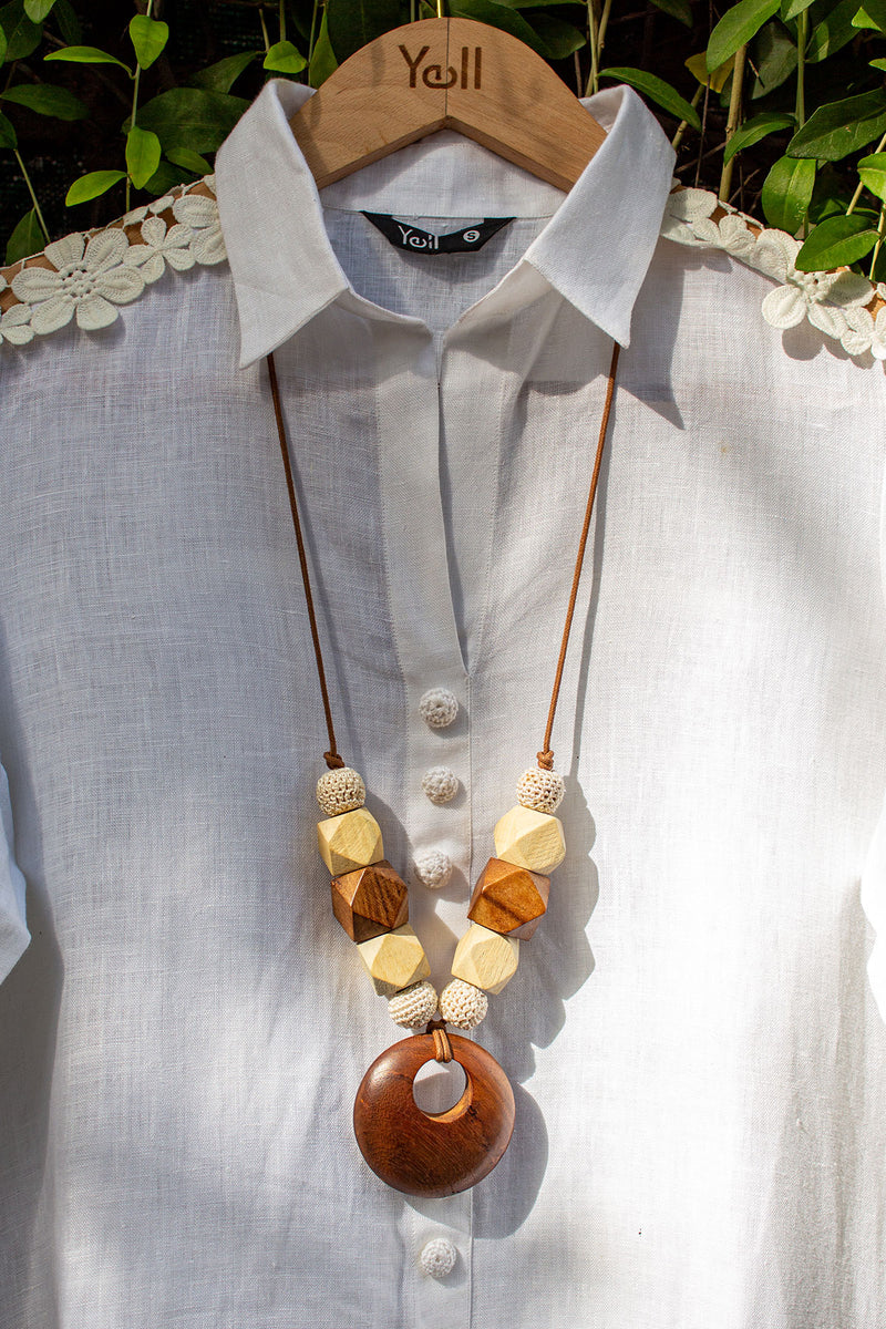 Cassia Wooden Ring Beaded Necklace