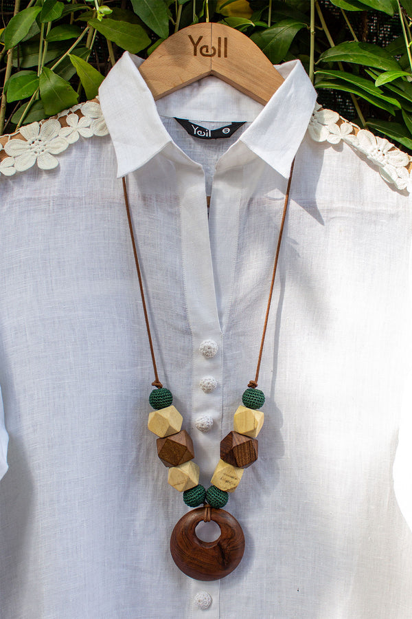 Cassia Wooden Ring Beaded Necklace