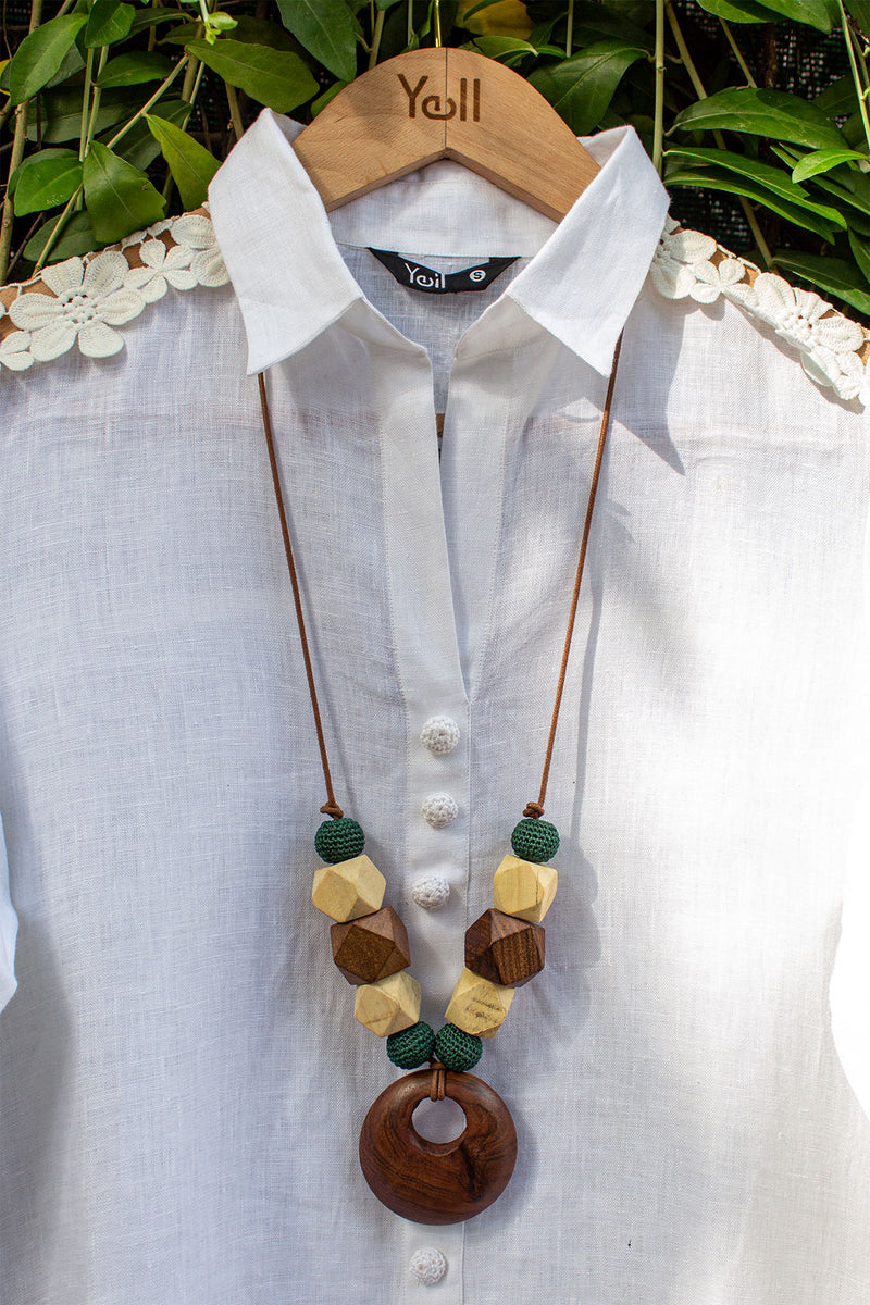Cassia Wooden Ring Beaded Necklace
