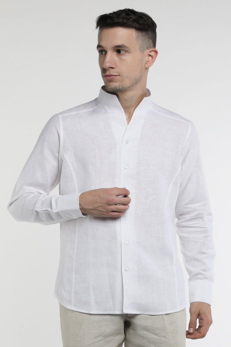 Stand-Up Collar White Shirt for Men - Yellwithus.com