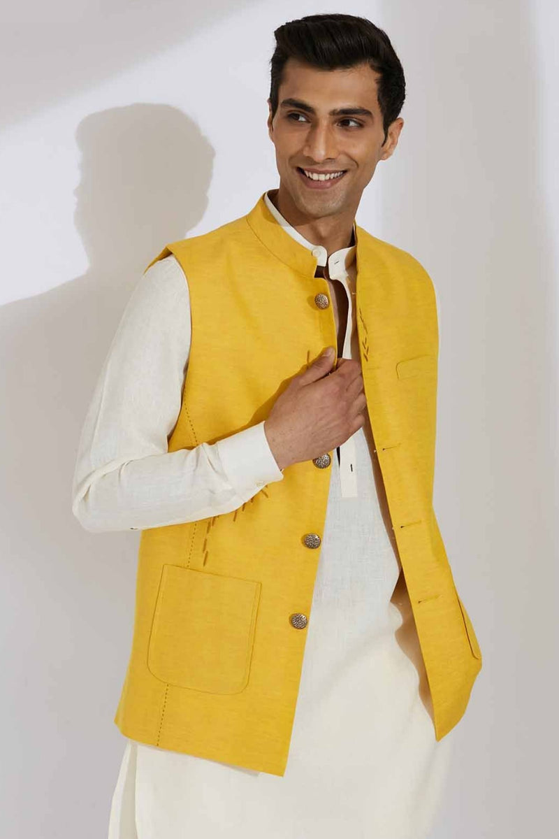 The Amber Mustard Linen Nehru Jacket
