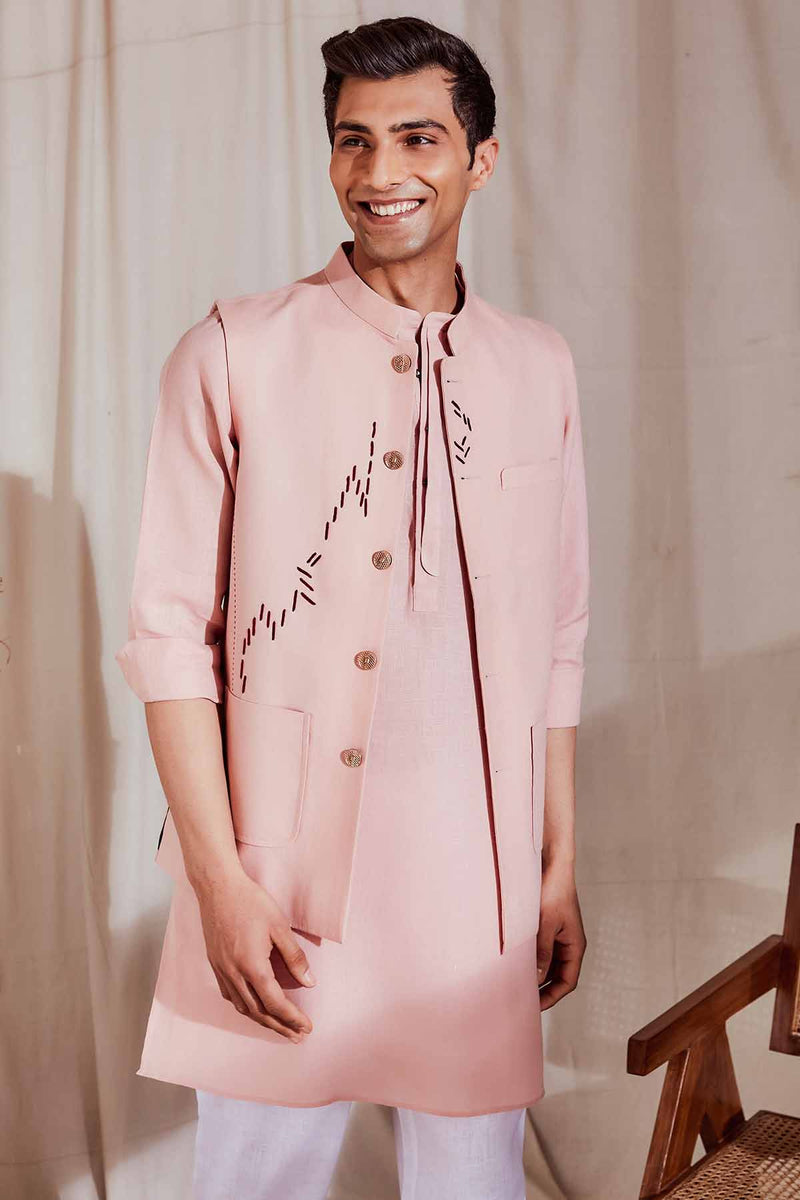 The Amber Peach Linen Nehru Jacket