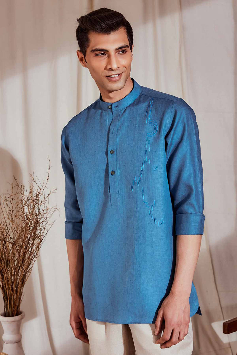 The Atish Classic Blue Linen Kurta
