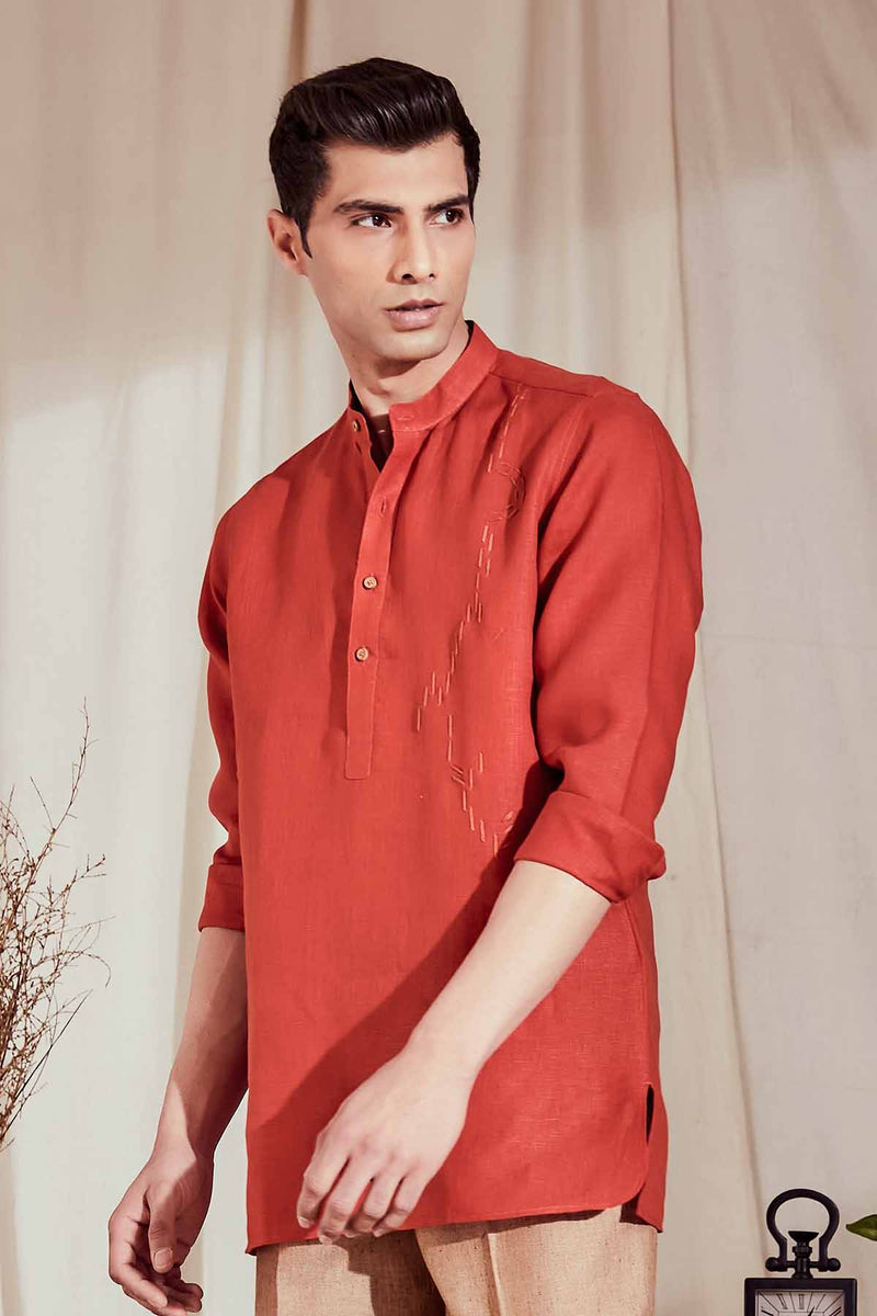 The Atish Orange Linen Kurta