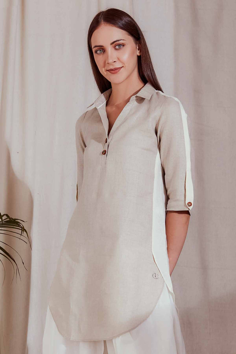 The Avisa Linen Kurti - Beige