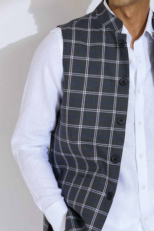 The Doppleganger Nehru Jacket - Gray Check