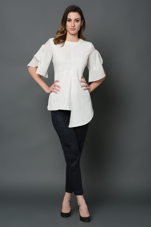 Asymmetric Round Neck Top-Yellwithus.com