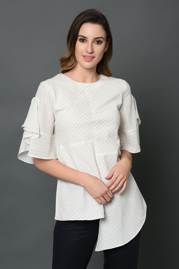 Asymmetric Round Neck Top-Yellwithus.com