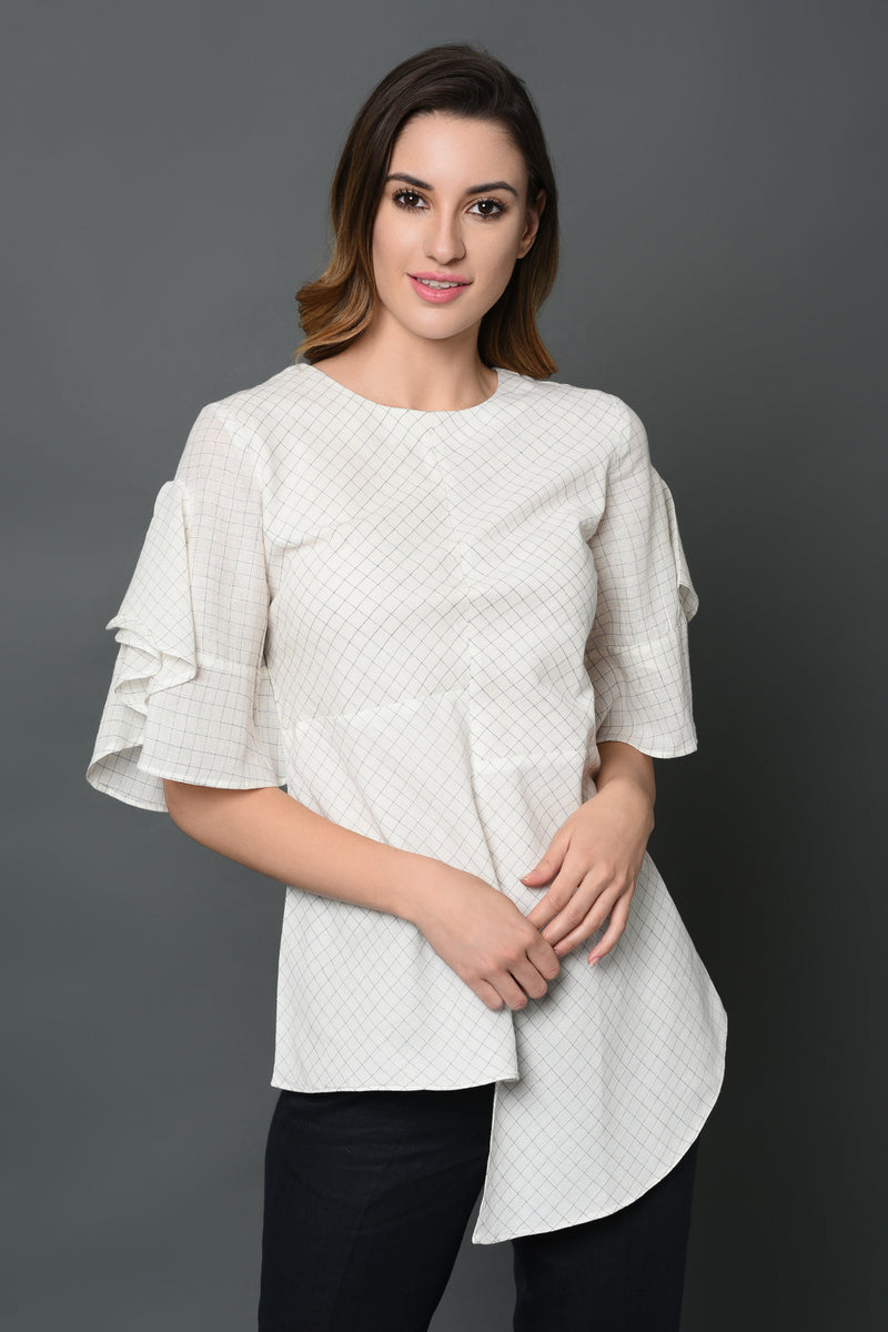 Asymmetric Round Neck Top-Yellwithus.com