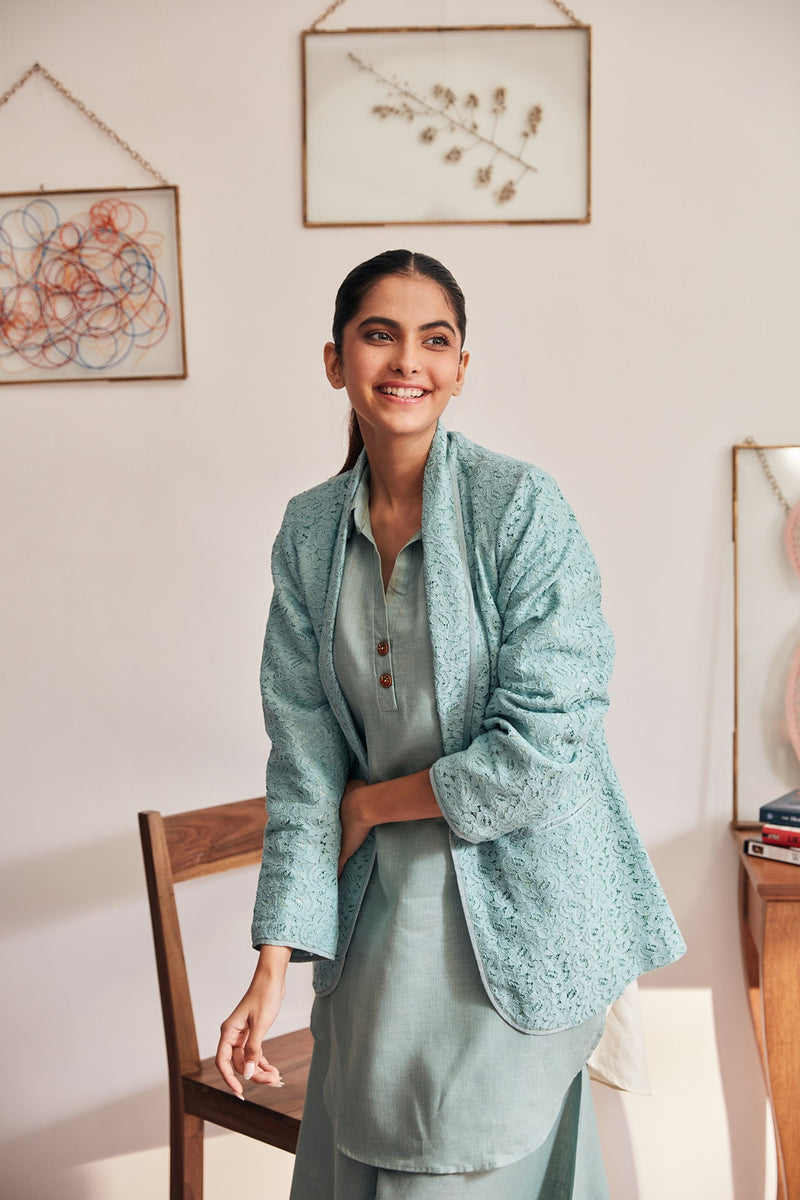 The Marina Lace Coat - Sea Green