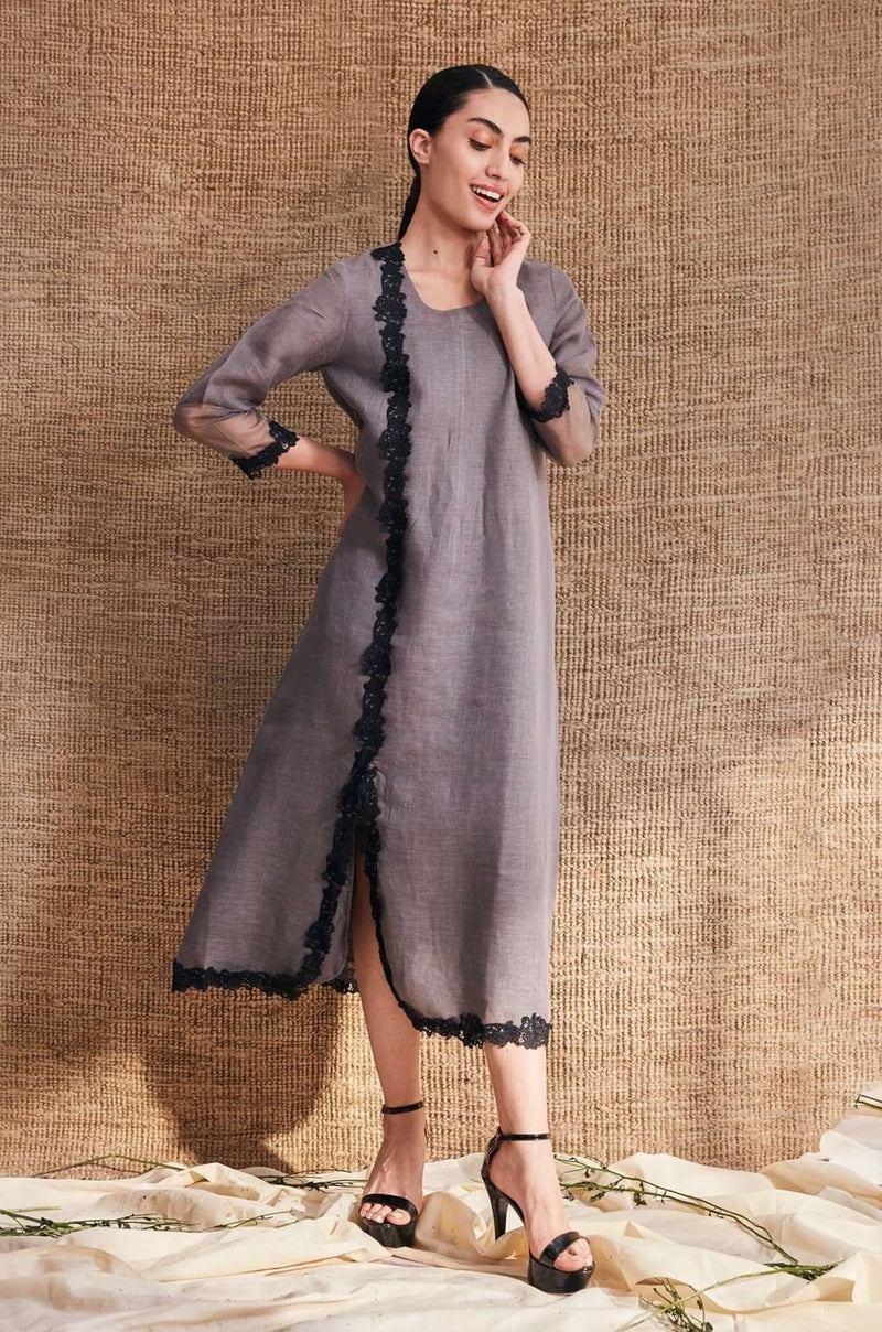 The Kesariya Grey Linen Dress