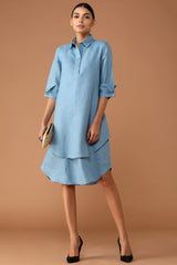 Splendid Double-Layer Powder Blue Dress-Yellwithus.com