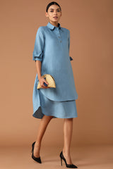 Splendid Double-Layer Powder Blue Dress-Yellwithus.com