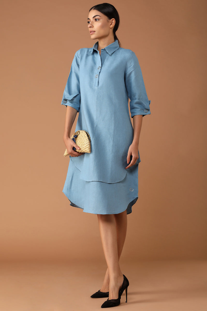 Splendid Double-Layer Powder Blue Dress-Yellwithus.com