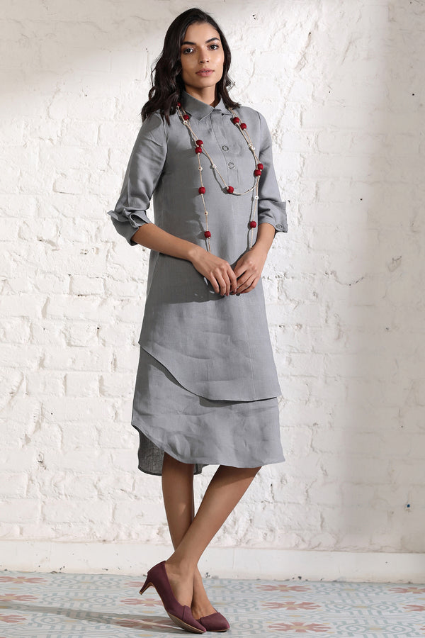 Splendid Double-Layer Gray Dress-Yellwithus.com