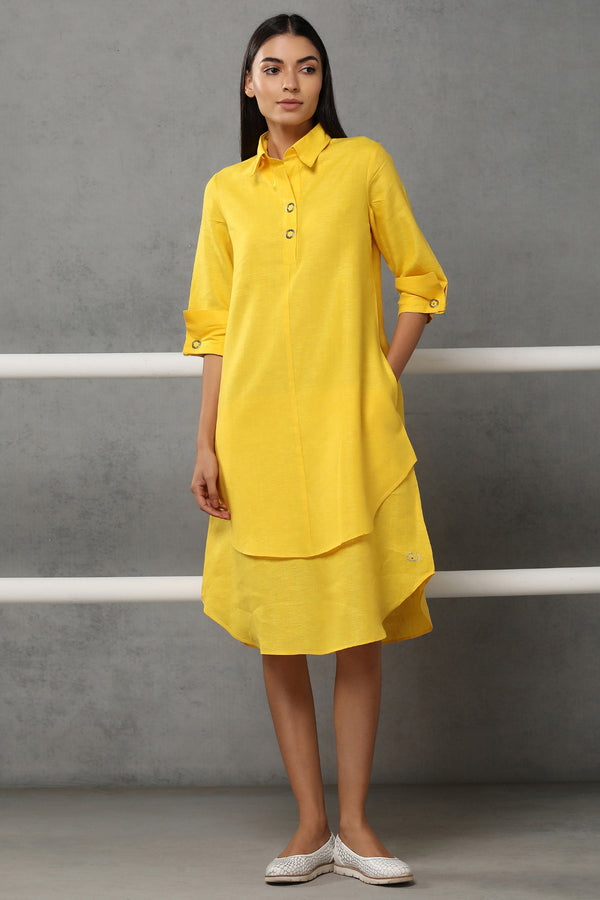 Splendid Double-Layer Yellow Dress-Yellwithus.com