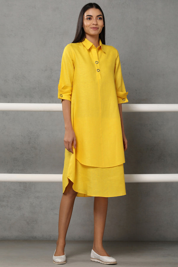 Splendid Double-Layer Yellow Dress-Yellwithus.com