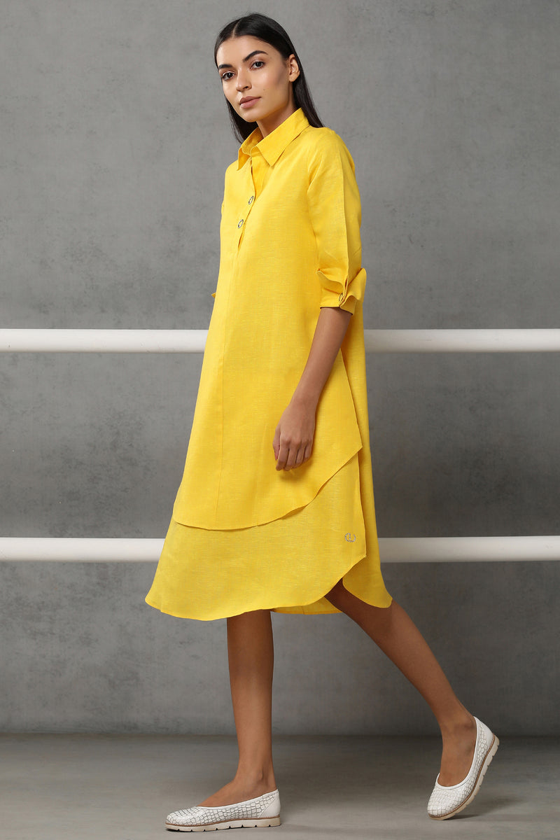Splendid Double-Layer Yellow Dress-Yellwithus.com