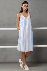 The Odelia Dress - White Blue Stripe - Yellwithus.com