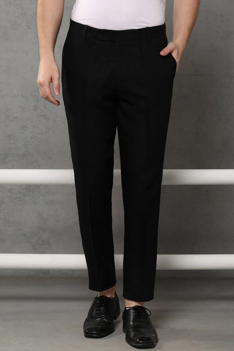 The Abelino Men's Black Linen Trousers - Yellwithus.com