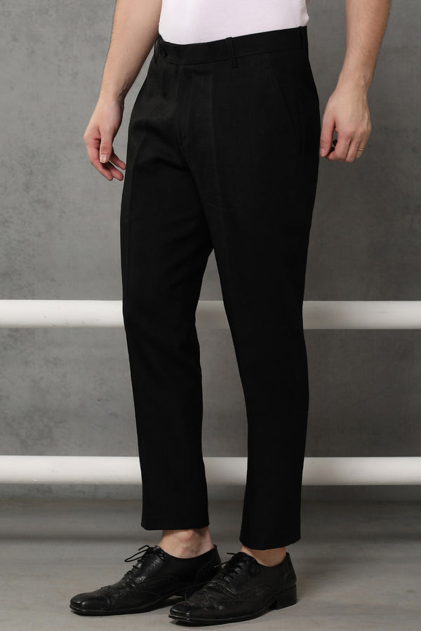The Abelino Men's Black Linen Trousers - Yellwithus.com